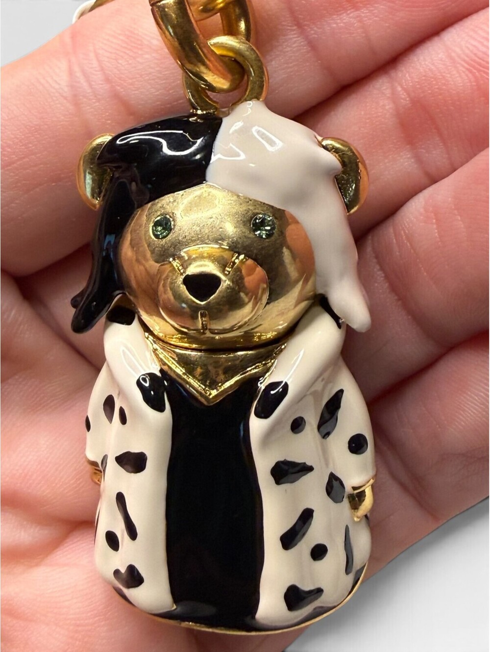Coach x Disney Cruella Bear Bag Charm Keychain CC343 Gold Black White NWT - Picture 2 of 8